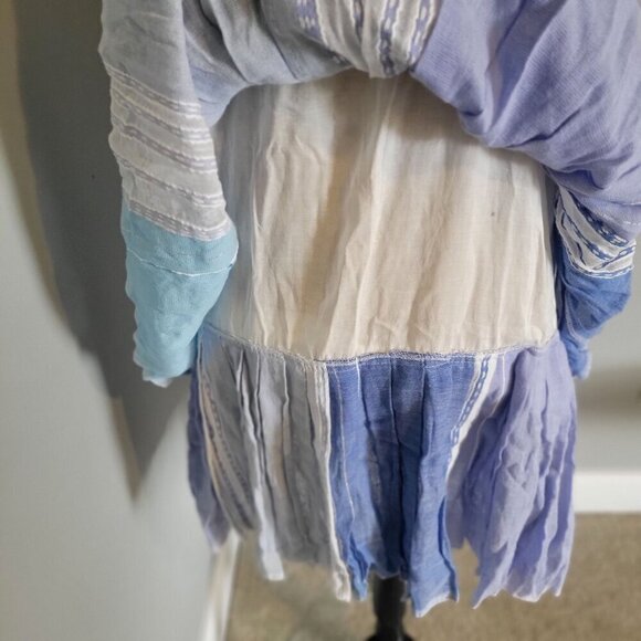 Lemlem  Eshal Blue Gradient Tiered  Short Cotton Sundress Spaghetti Straps -XS - Picture 7 of 9